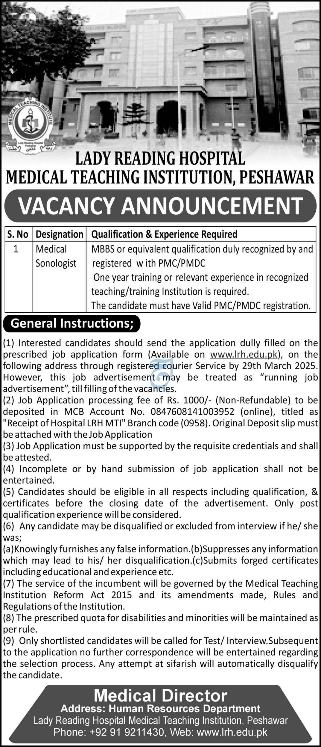 Lady Reading Hospital Peshawar Jobs 2025 Jobs 2025 — original advertisement