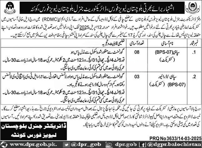 Levies Force Chaghi Balochistan Jobs 2025 – Balochistan Levies Force Jobs 2025 — original advertisement