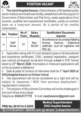 Joint Hospital Awaran Jobs 2025 Jobs 2025 — original advertisement