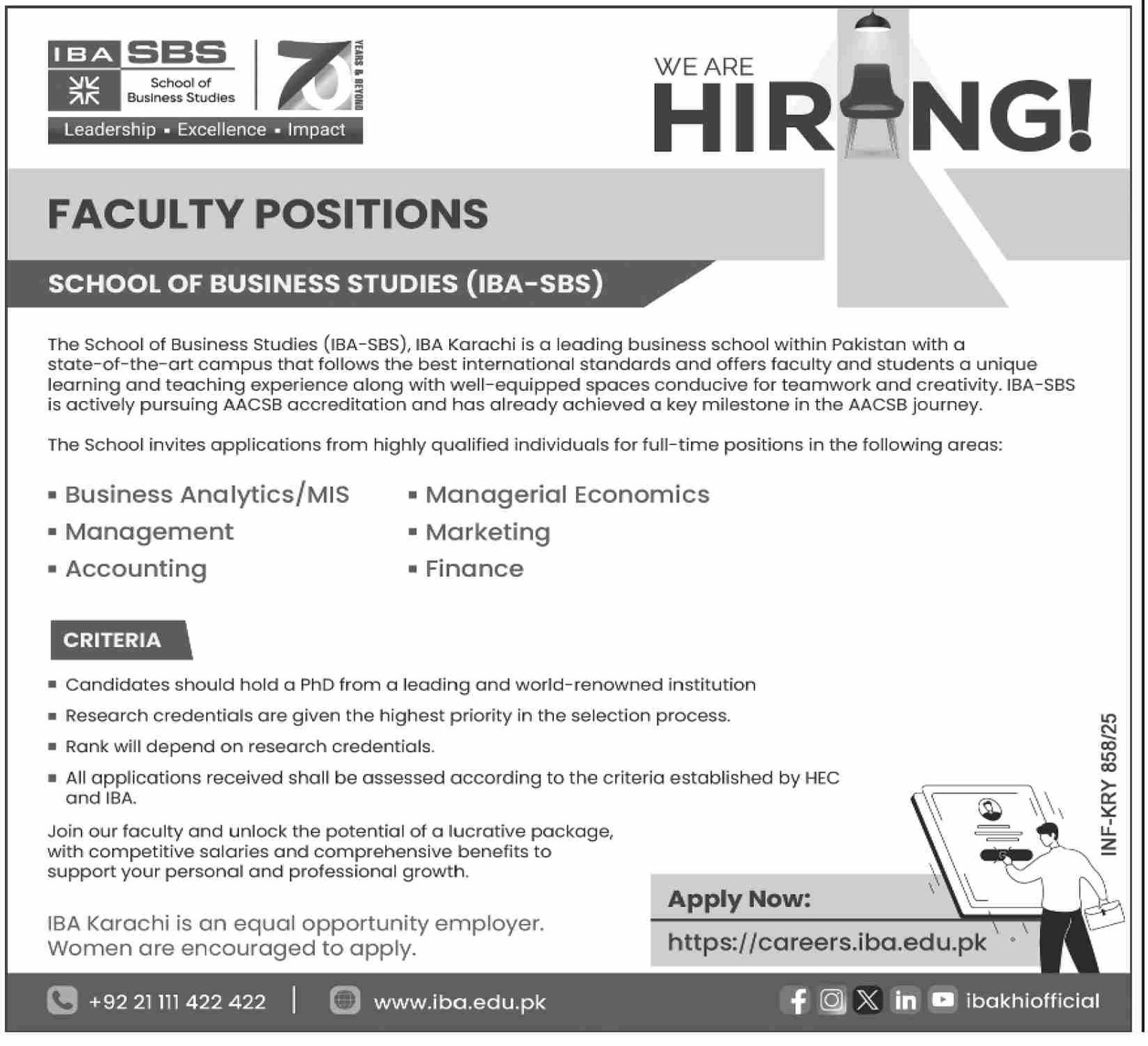 Institute Of Business Administration IBA Jobs 2025 – IBA Karachi Jobs 2025 — original advertisement