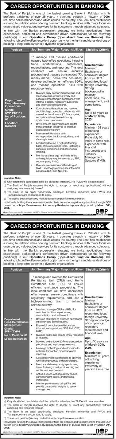 The Bank Of Punjab BOP Jobs 2025 Jobs 2025 — original advertisement