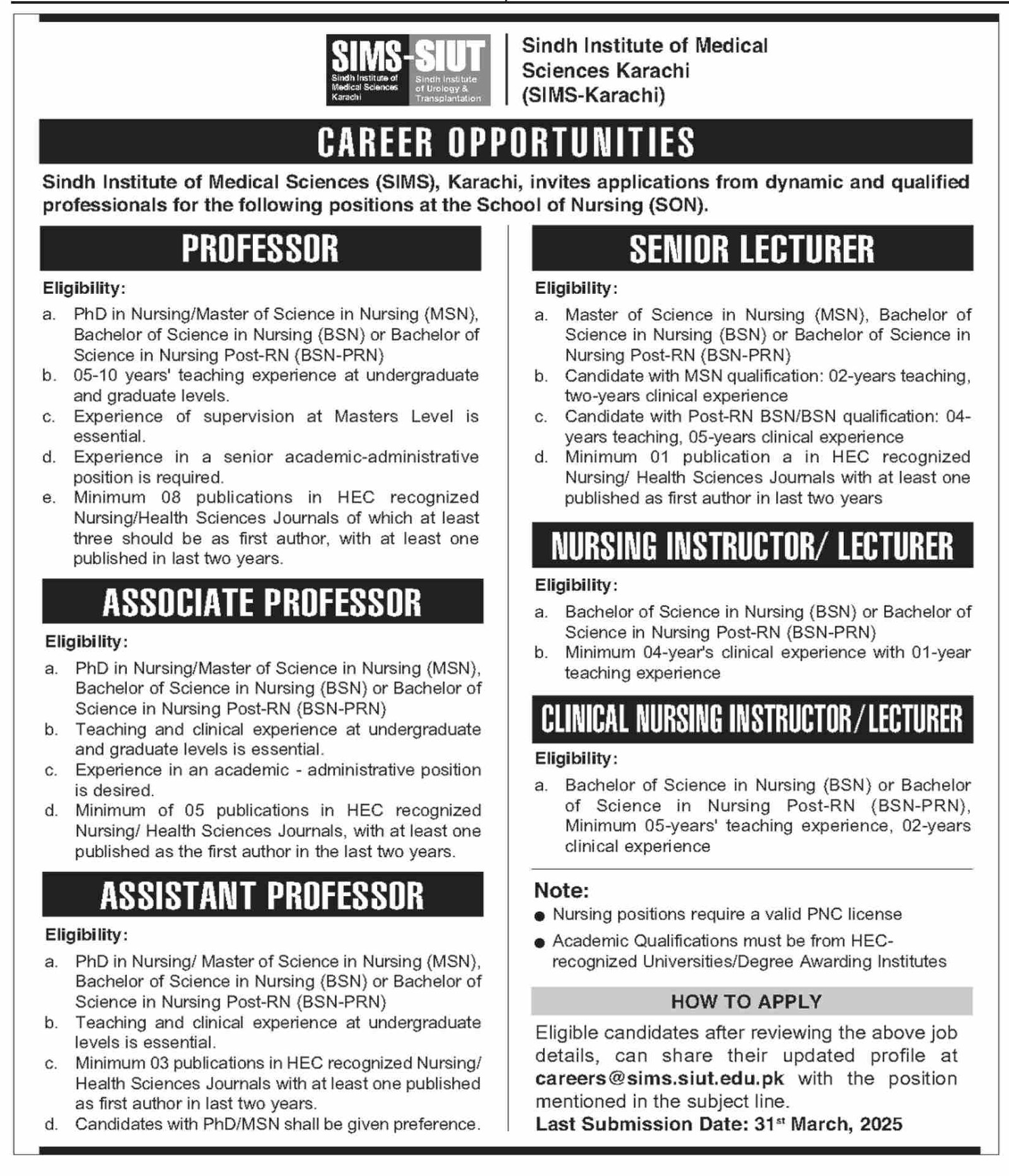 SUIT Sindh Institute Of Urology & Transplantation Jobs 2025 – Sindh Institute of Urology and Transplantation SIUT Karachi Jobs 2025 — original advertisement