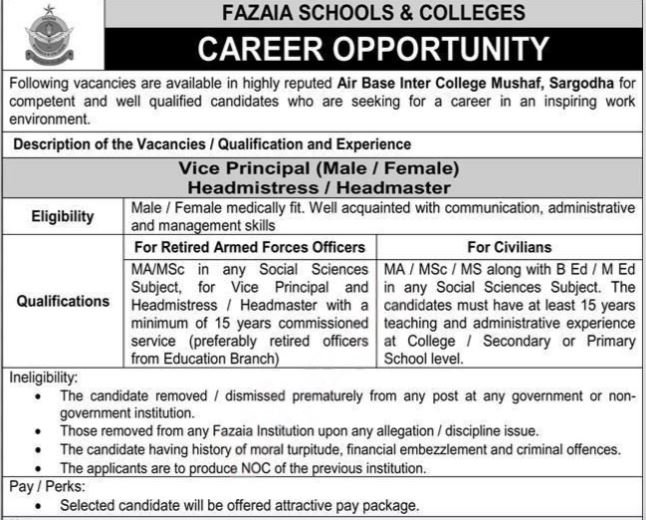 Air Base Inter College Mushaf Sargodha Jobs 2025 Jobs 2025 — original advertisement