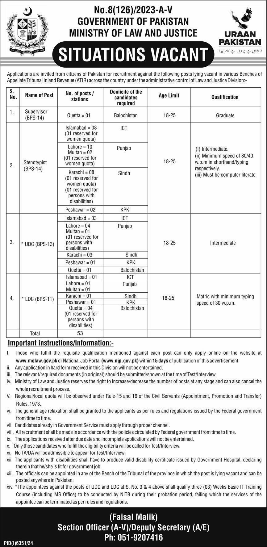 Ministry of Law & Justice Islamabad Jobs 2025 – Ministry of Law and Justice Islamabad Jobs 2025 — original advertisement