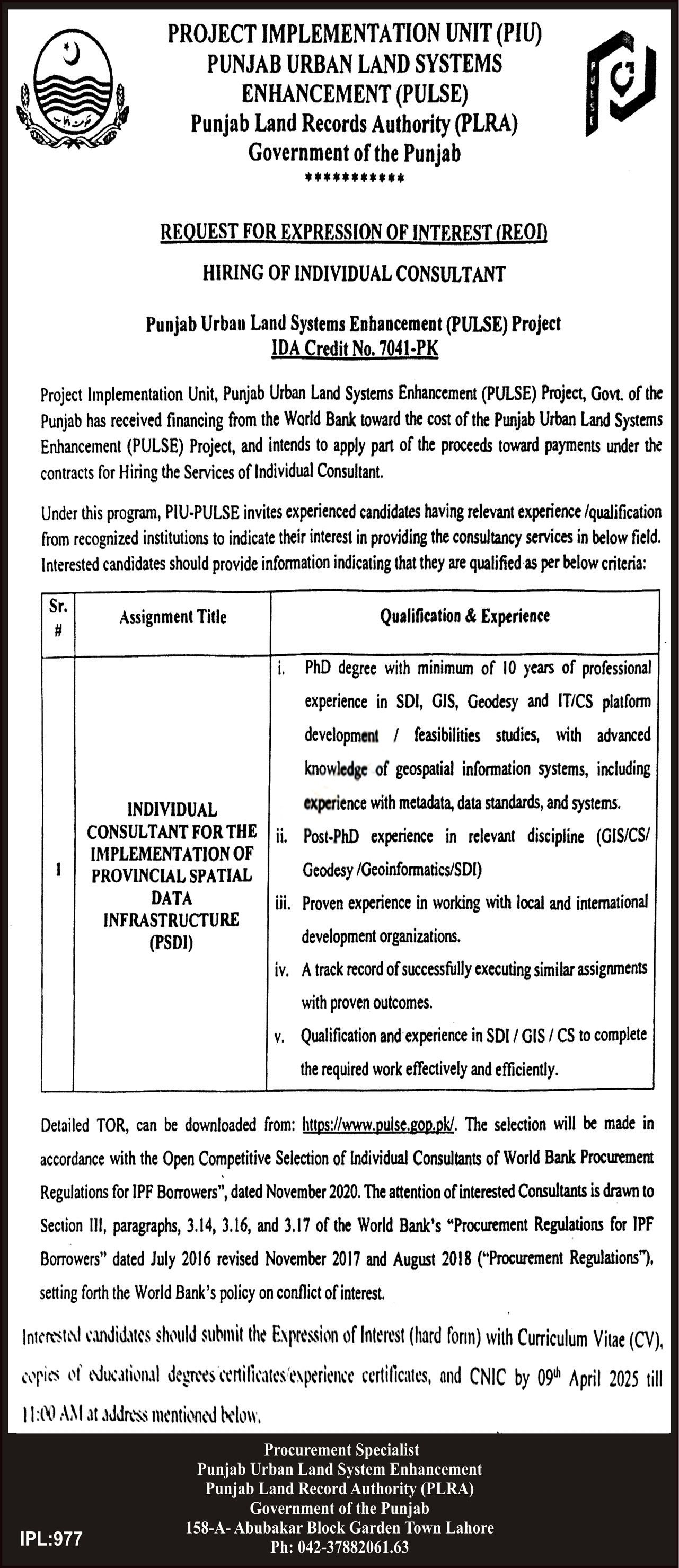 Punjab Land Records Authority PLRA Lahore Job 2025 Jobs 2025 — original advertisement