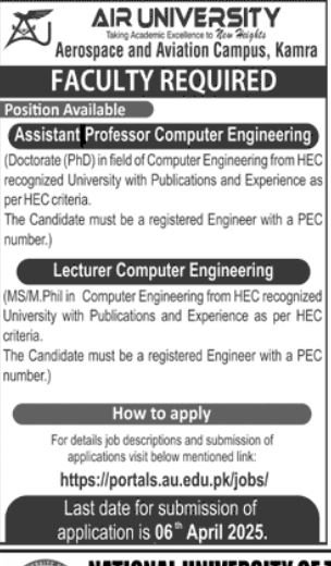 Air University Aerospace And Avitation Campus Kamra Job 2025 – Air University Multan Campus Jobs 2025 — original advertisement