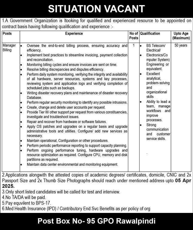 Government Organization Rawalpindi Jobs 2025 – Public Sector Organization Jobs 2025 — original advertisement