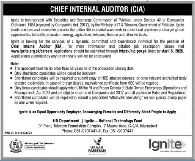 Ignite National Technology Fund Islamabad Job 2025 – Ministry of Information & Broadcasting Pakistan Jobs 2025 — original advertisement