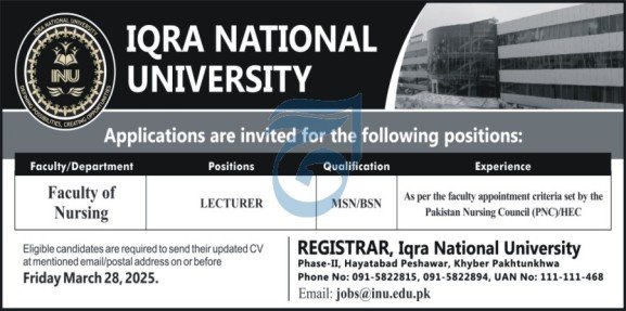 Iqra National University INU Peshawar Jobs 2025 – IQRA National University Pesawar Jobs 2025 — original advertisement