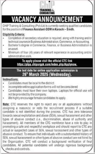 Chip Traning & Consulting Pvt Ltd Karachi Sindh Jobs 2025 – Chip Training Consulting Pvt Ltd Jobs 2025 — original advertisement
