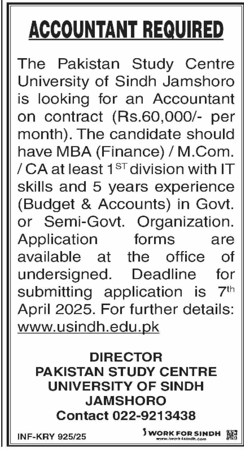 University Of Sindh Karachi Job 2025 – University of Sindh Jamshoro Jobs 2025 — original advertisement