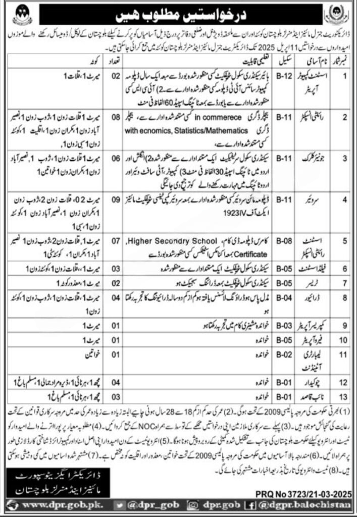 Mines And Minerals Department Balochistan Jobs 2025 Jobs 2025 — original advertisement
