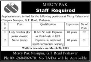 Mercy Pak Educational Complex Jobs 2025 – Peshawar Medical College & Mercy Teaching Hospital Jobs 2025 — original advertisement