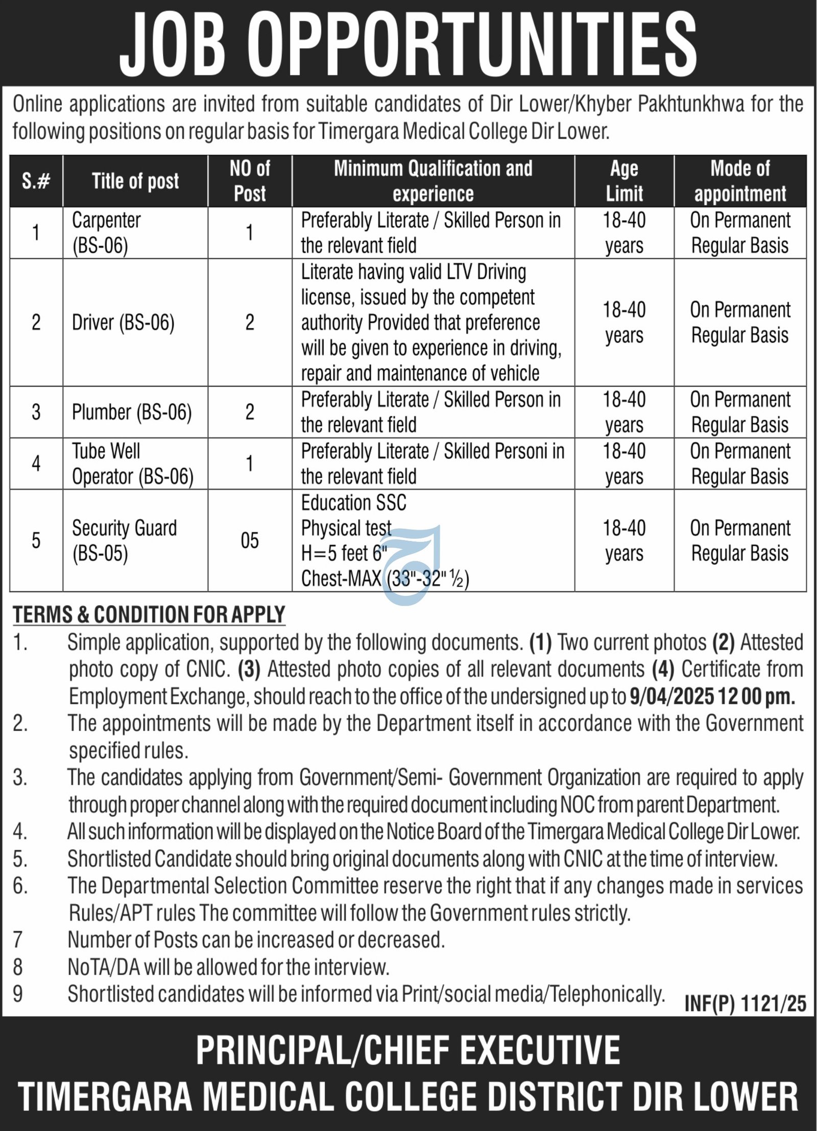 Timergara Medical College Dir Lower Jobs 2025 Jobs 2025 — original advertisement