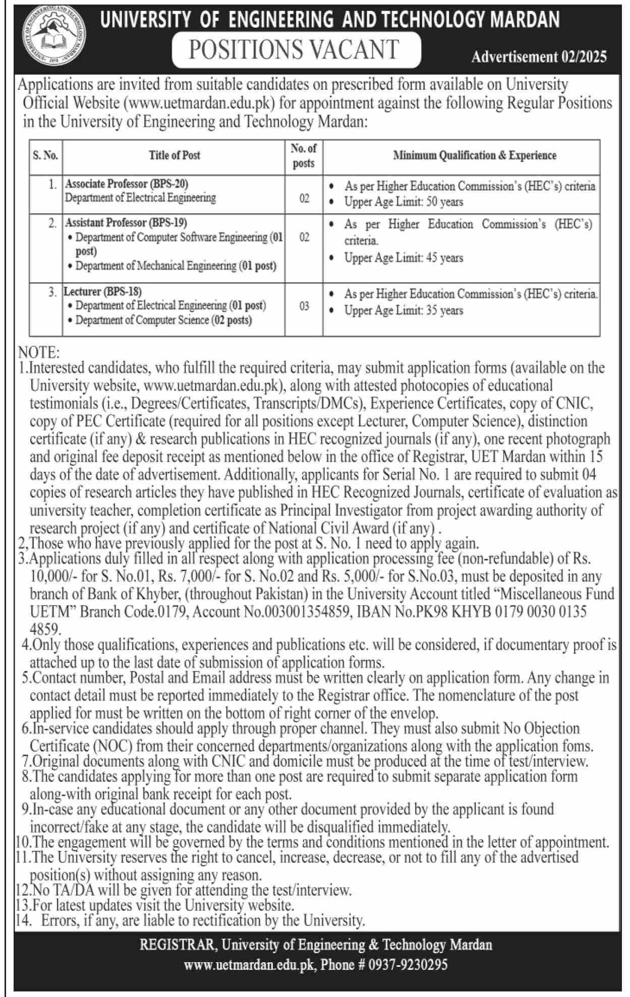 University of Engineering And Technology Mardan Jobs 2025 Jobs 2025 — original advertisement