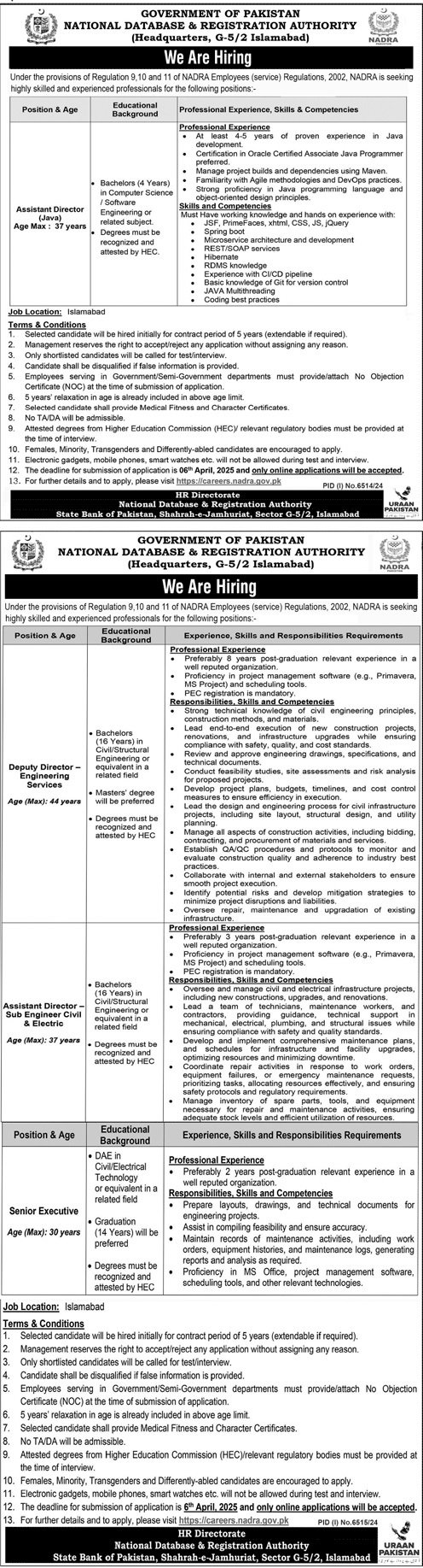 National Database & Registration Authority NADRA Jobs 2025 – National Database and Registration Authority Jobs 2025 — original advertisement
