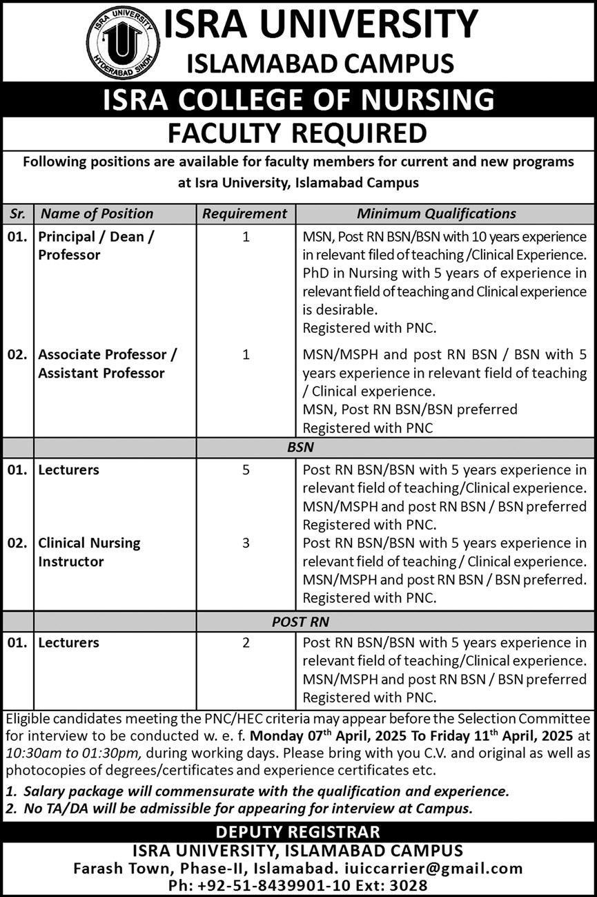 ISRA University Islamabad Jobs 2025 – Isra University Karachi Jobs 2025 — original advertisement