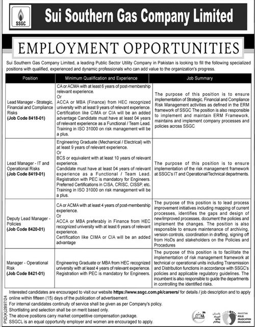 Sui Southern Gas Company Limited SSGC Jobs 2025 Jobs 2025 — original advertisement