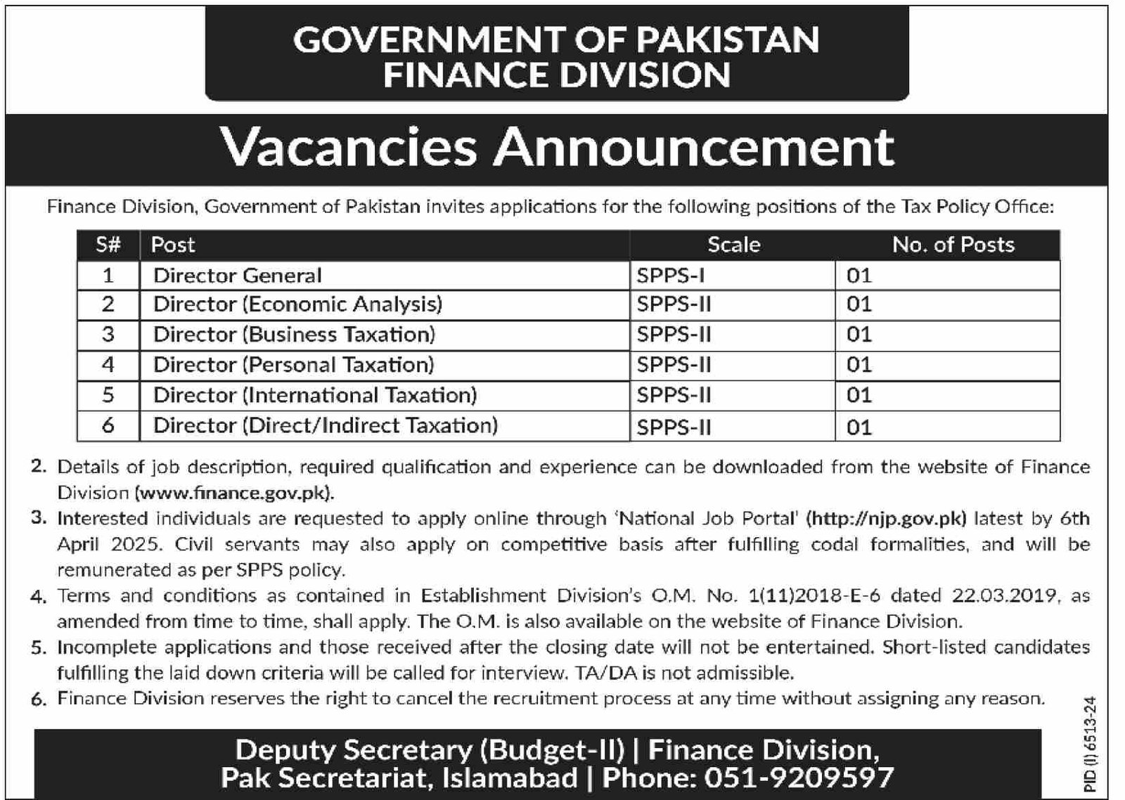 Finance Division Islamabad Jobs 2025 Jobs 2025 — original advertisement