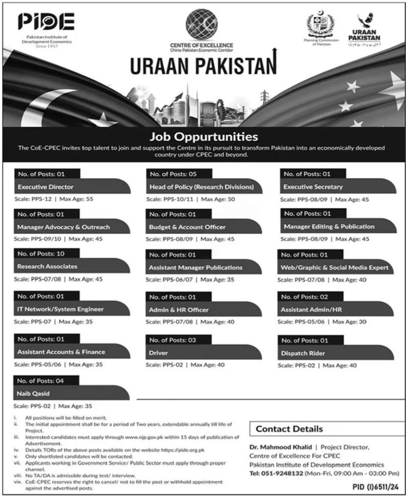 Pakistan Institute Of Development Islamabad Jobs 2025 – Pakistan Institute of Development Economics (PIDE) Jobs 2025 — original advertisement