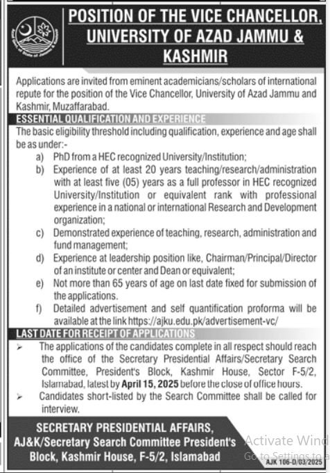 The University Of Azad Jammu And Kashmir Jobs 2025 – University of Azad Jammu & Kashmir Jobs 2025 — original advertisement