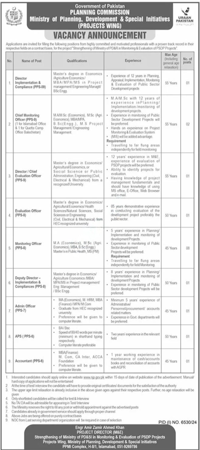 Ministry of Planning Development and Special Initiative Jobs – Ministry of Planning Development & Special Initiatives Islamabad Jobs 2025 — original advertisement