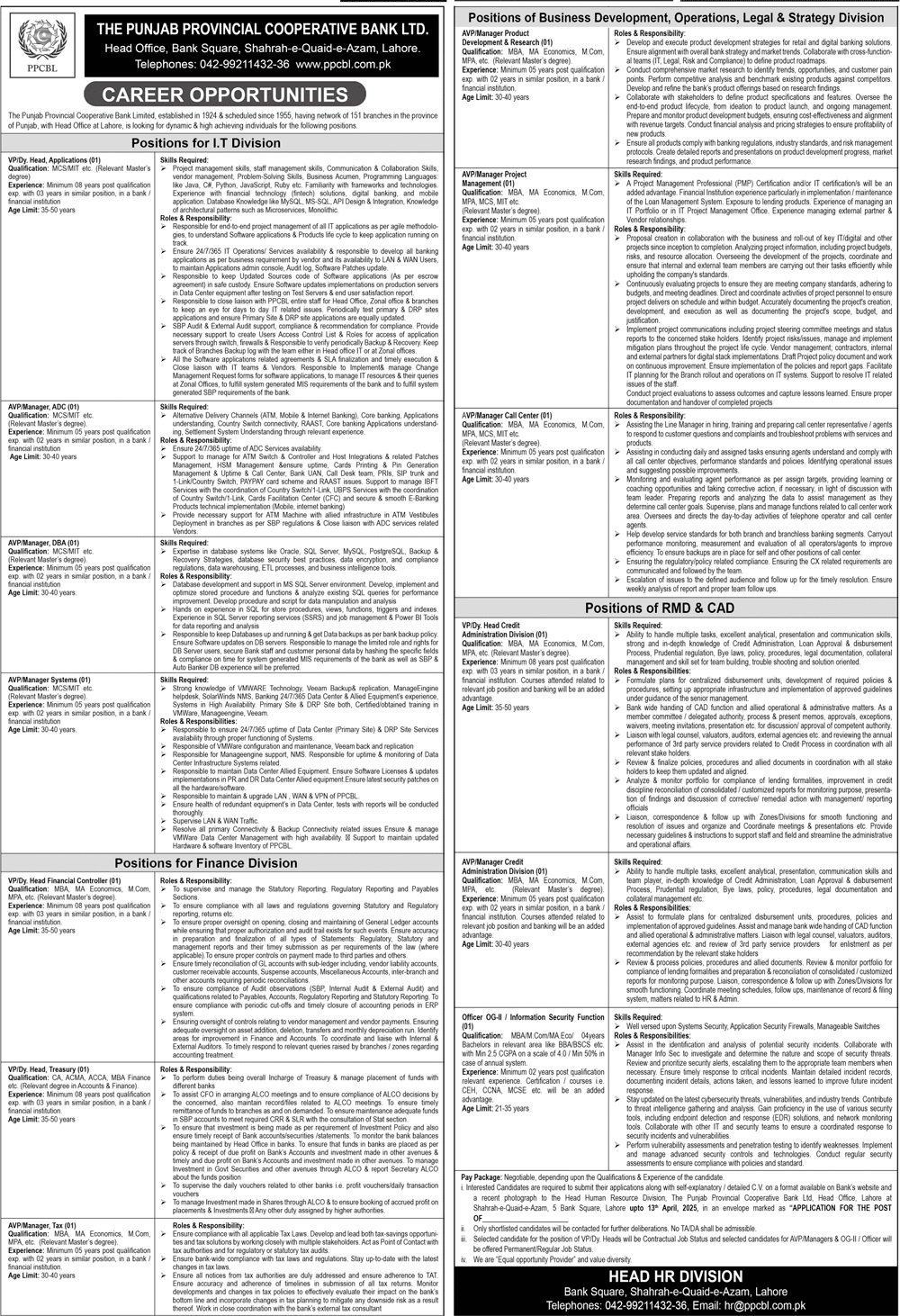 The Punjab Provincial Cooperative Bank Ltd Jobs 2025 Jobs 2025 — original advertisement
