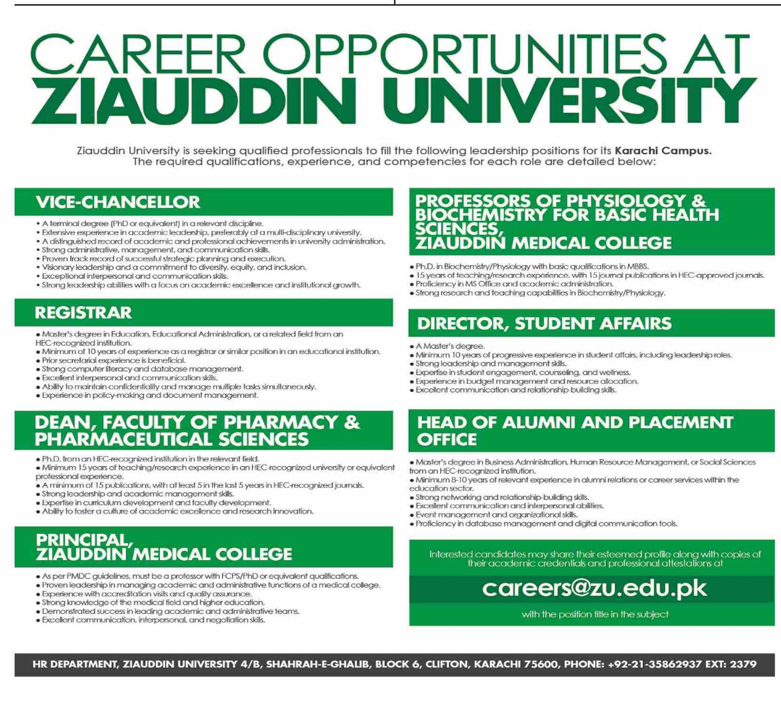 Ziauddin University Karachi Jobs 2025 Jobs 2025 — original advertisement