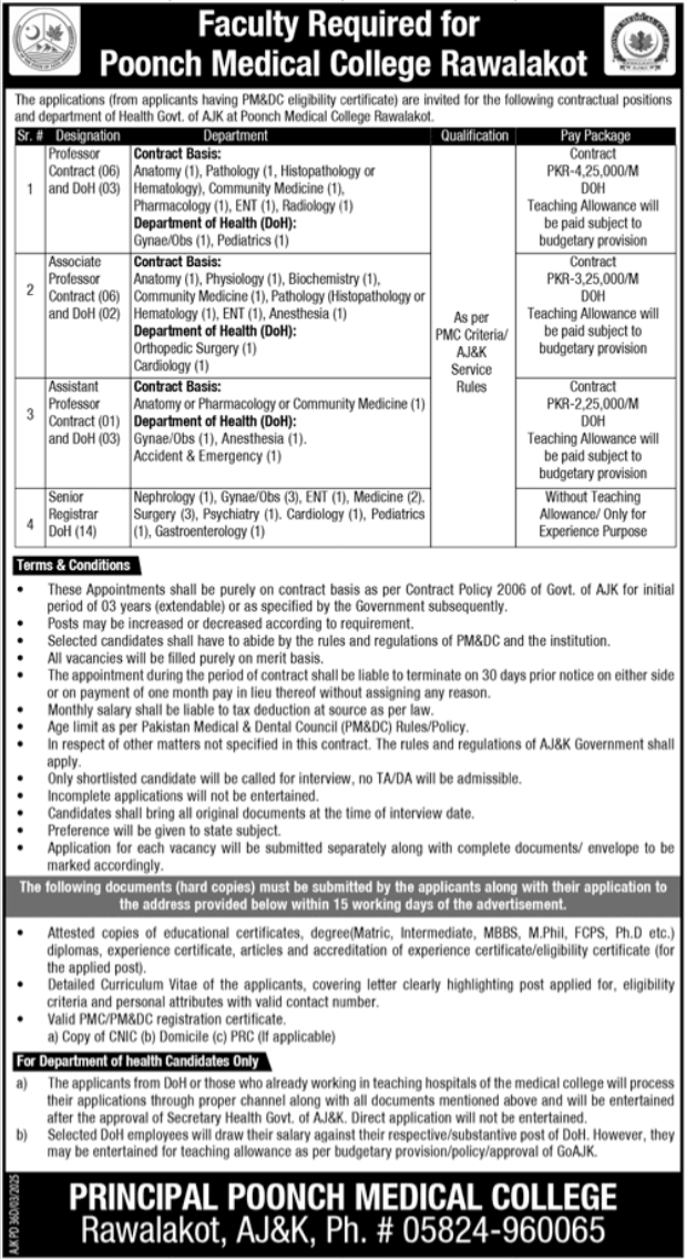 Poonch Medical College Rawalakot Jobs 2025 – Poonch Medical College, Rawalakot,Azad Kashmir Jobs 2025 — original advertisement