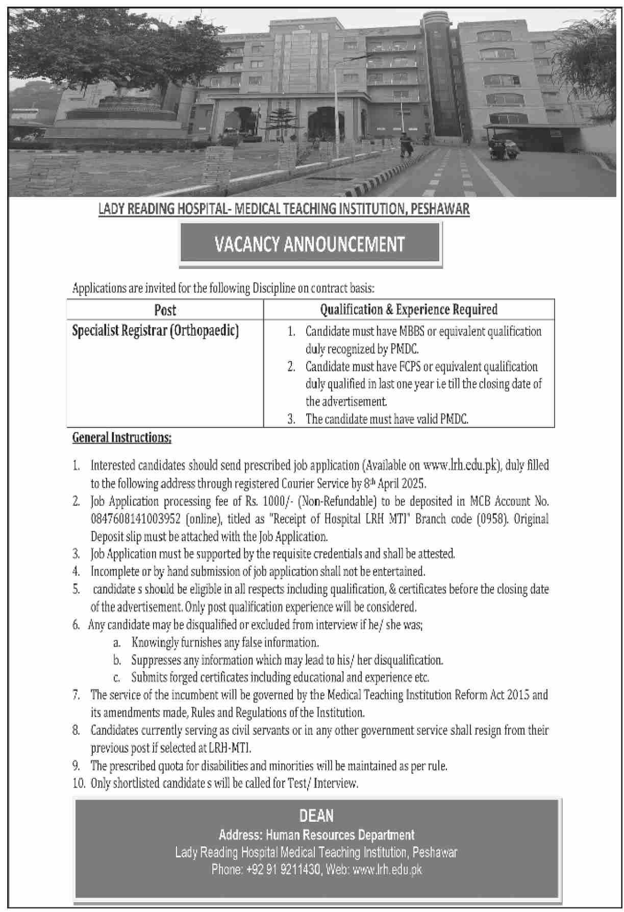 Lady Reading Hospital Peshawar Job 2025 Jobs 2025 — original advertisement