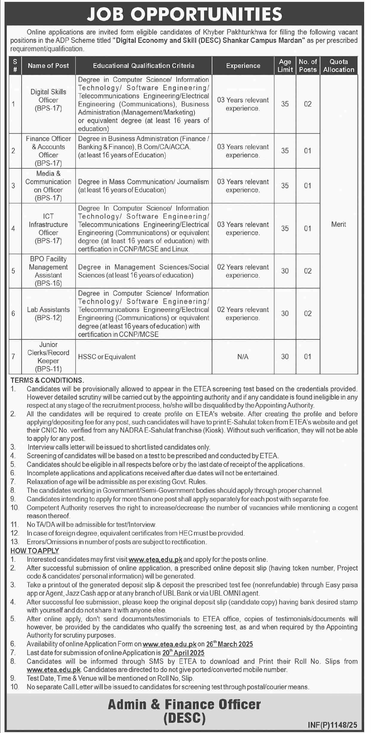 Digital Economy & Skill DESC Mardan Jobs 2025 – Public Sector Organization Jobs 2025 — original advertisement