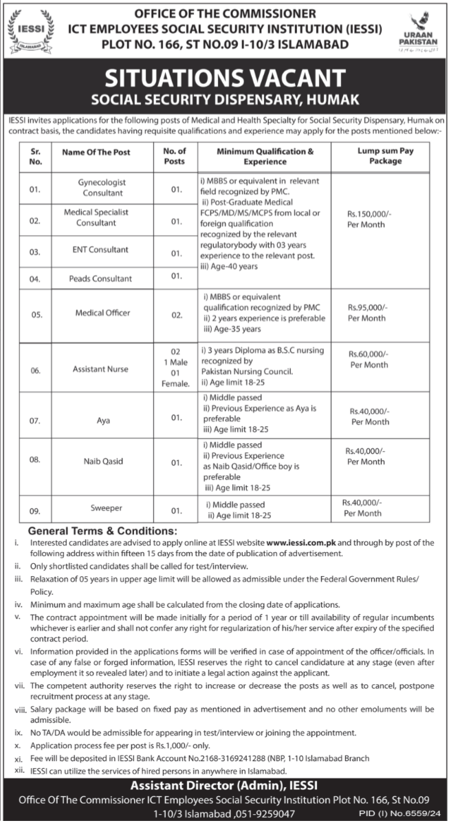 ICT Employees Social Security Institution IESSI Jobs 2025 – Punjab Employees Social Security Institution (PESSI) Jobs 2025 — original advertisement