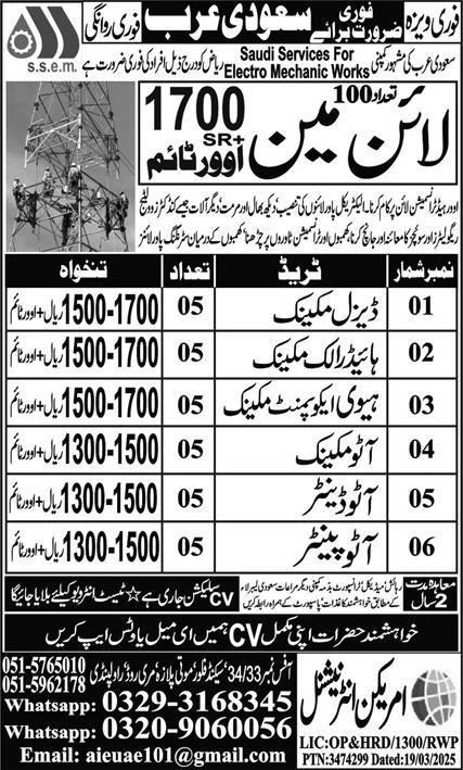 Hydraulic Mechanic & Heavy Equipment Mechanic Jobs 2025 – American International Overseas Employment Promoter OEP Jobs 2025 — original advertisement