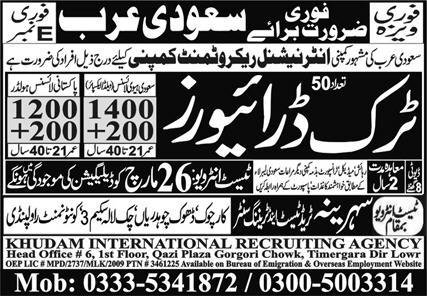 Truck Driver & HTV Driver Jobs 2025 In Saudi Arabia – Khudam International Recruiting Agency Jobs 2025 — original advertisement