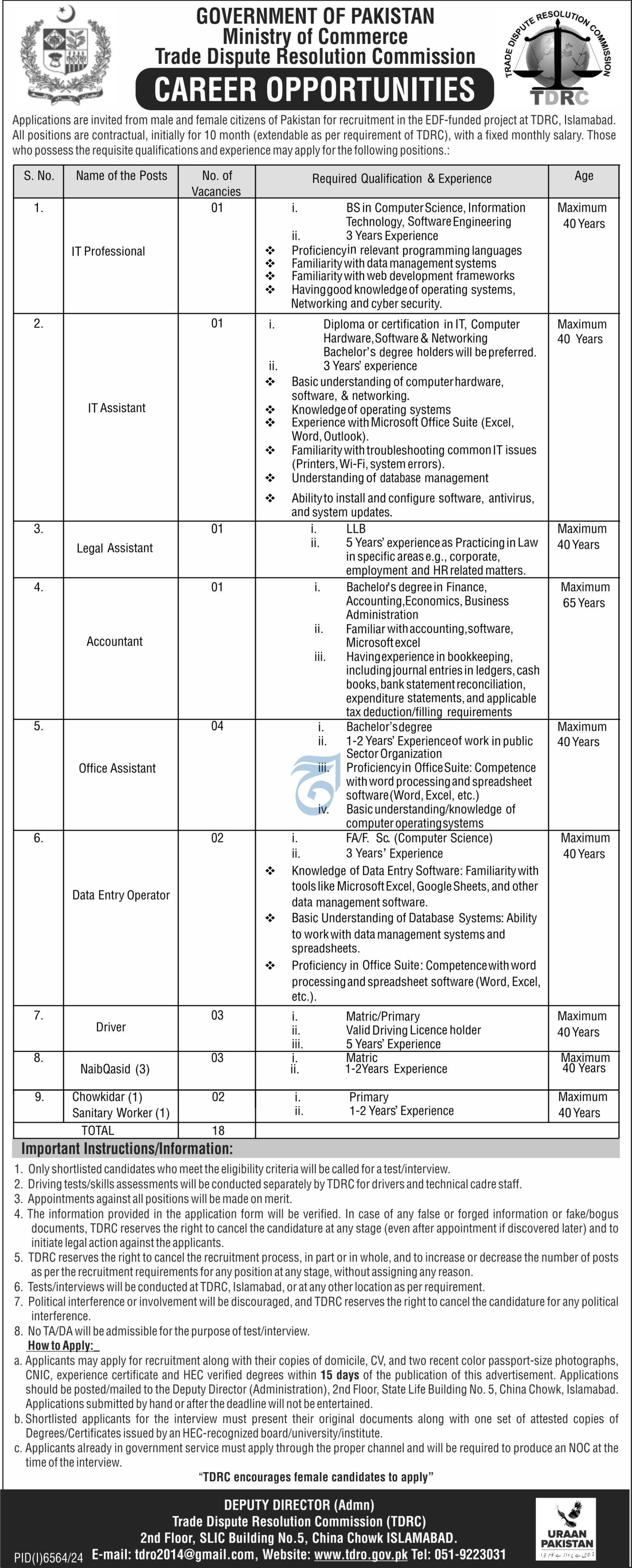 Ministry Of Commerce Islamabad Jobs 2025 Jobs 2025 — original advertisement