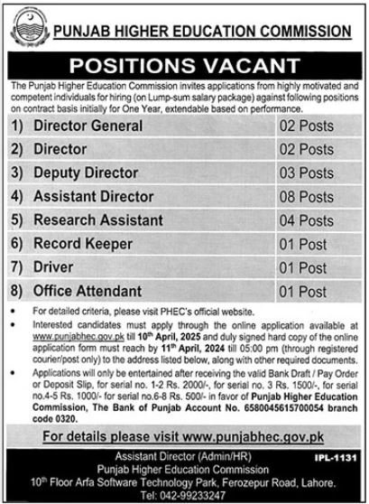 Punjab Higher Education Commission Lahore Job 2025 Jobs 2025 — original advertisement