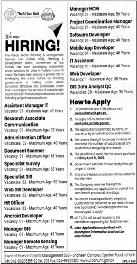 The Urban Unit Lahore Punjab Jobs 2025 – The Urban Unit Punjab Jobs 2025 — original advertisement