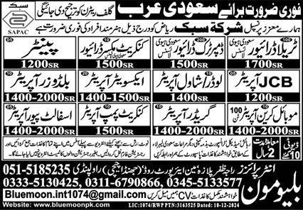Jcb Operator And Grader Operator Jobs in Saudia Arabia – Blue Moon Enterprises Jobs 2025 — original advertisement