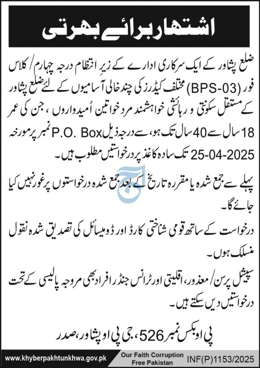 Government Organization Peshawar Jobs 2025 – Public Sector Organization Jobs 2025 — original advertisement