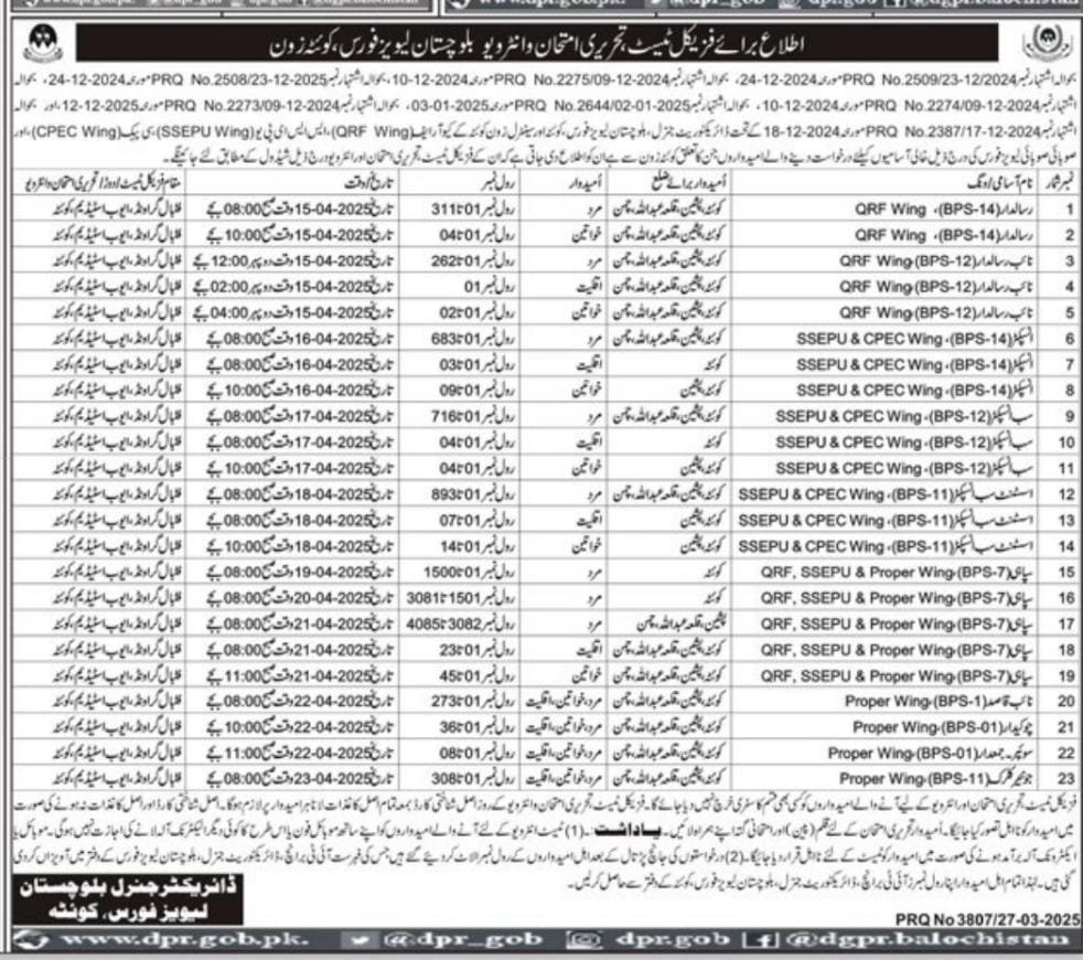 Balochistan Levies Force BLF Quetta Jobs Test 2025 Jobs 2025 — original advertisement