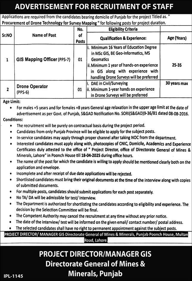 Directorate General of Mines And Minerals Punjab Jobs 2025 – Mines & Minerals Department Punjab Jobs 2025 — original advertisement