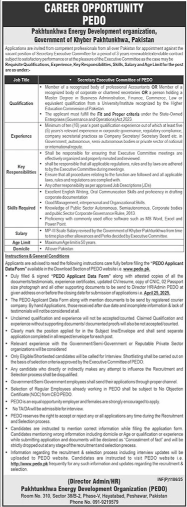 Pakhtunkhwa Energy Development Organization Jobs 2025 – Khyber Pakhtunkhwa Energy Development Organization Jobs 2025 — original advertisement