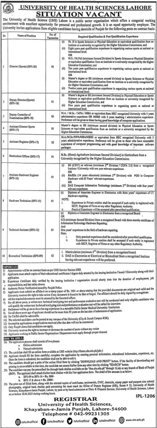 University Of Health Sciences Lahore Punjab Jobs 2025 Jobs 2025 — original advertisement