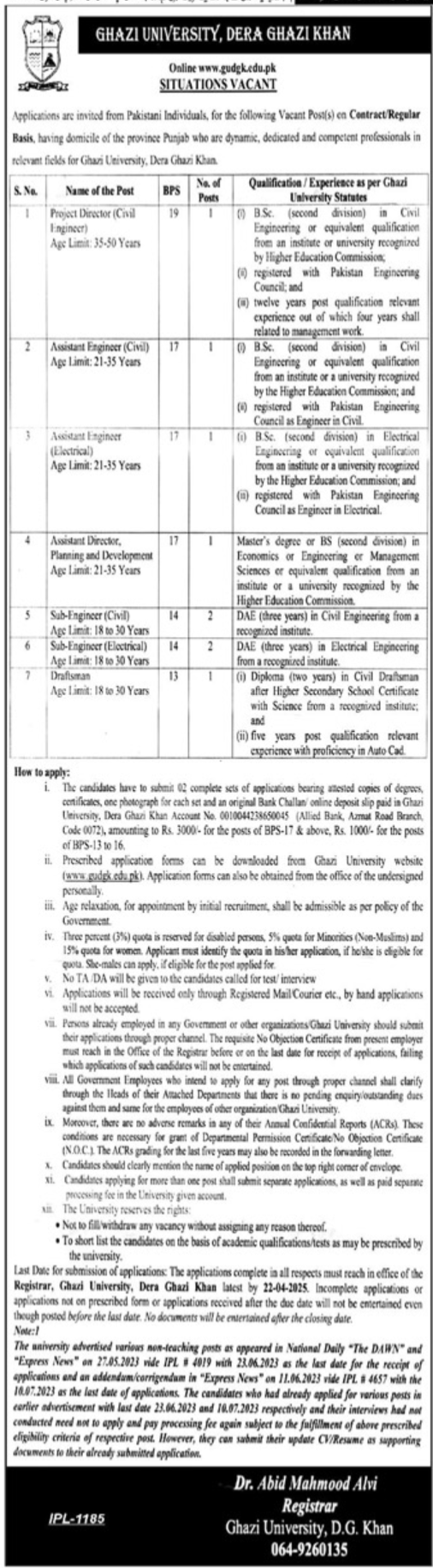 Ghazi University Dera Ghazi Khan Punjab Jobs 2025 Jobs 2025 — original advertisement
