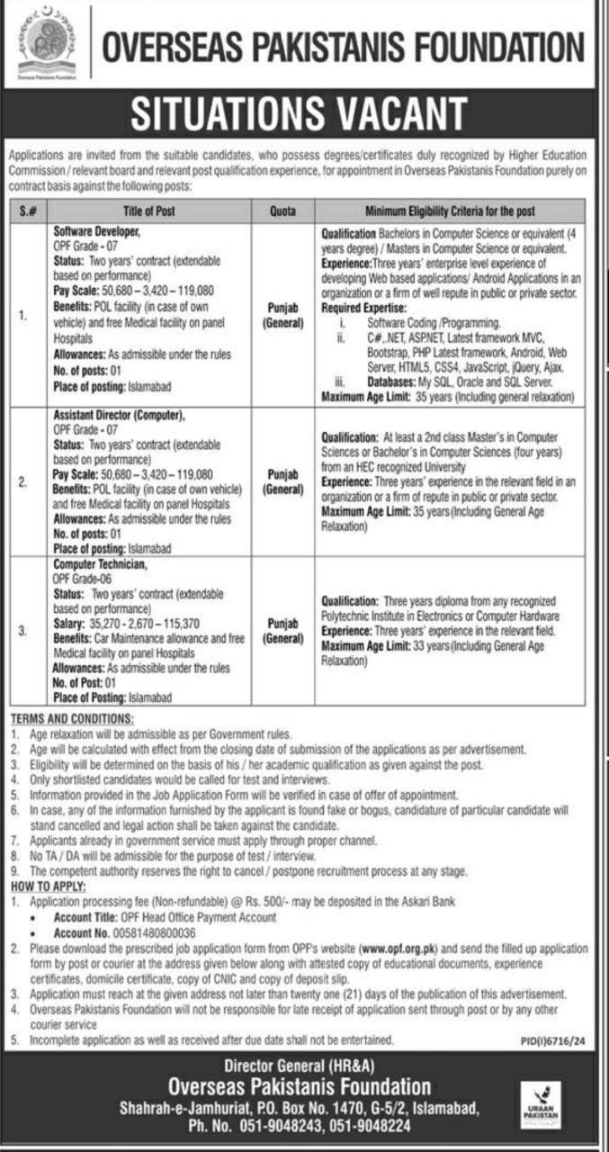 Overseas Pakistanis Foundation OPF Islamabad Jobs 2025 – Overseas Pakistanis Foundation Islamabad Jobs 2025 — original advertisement