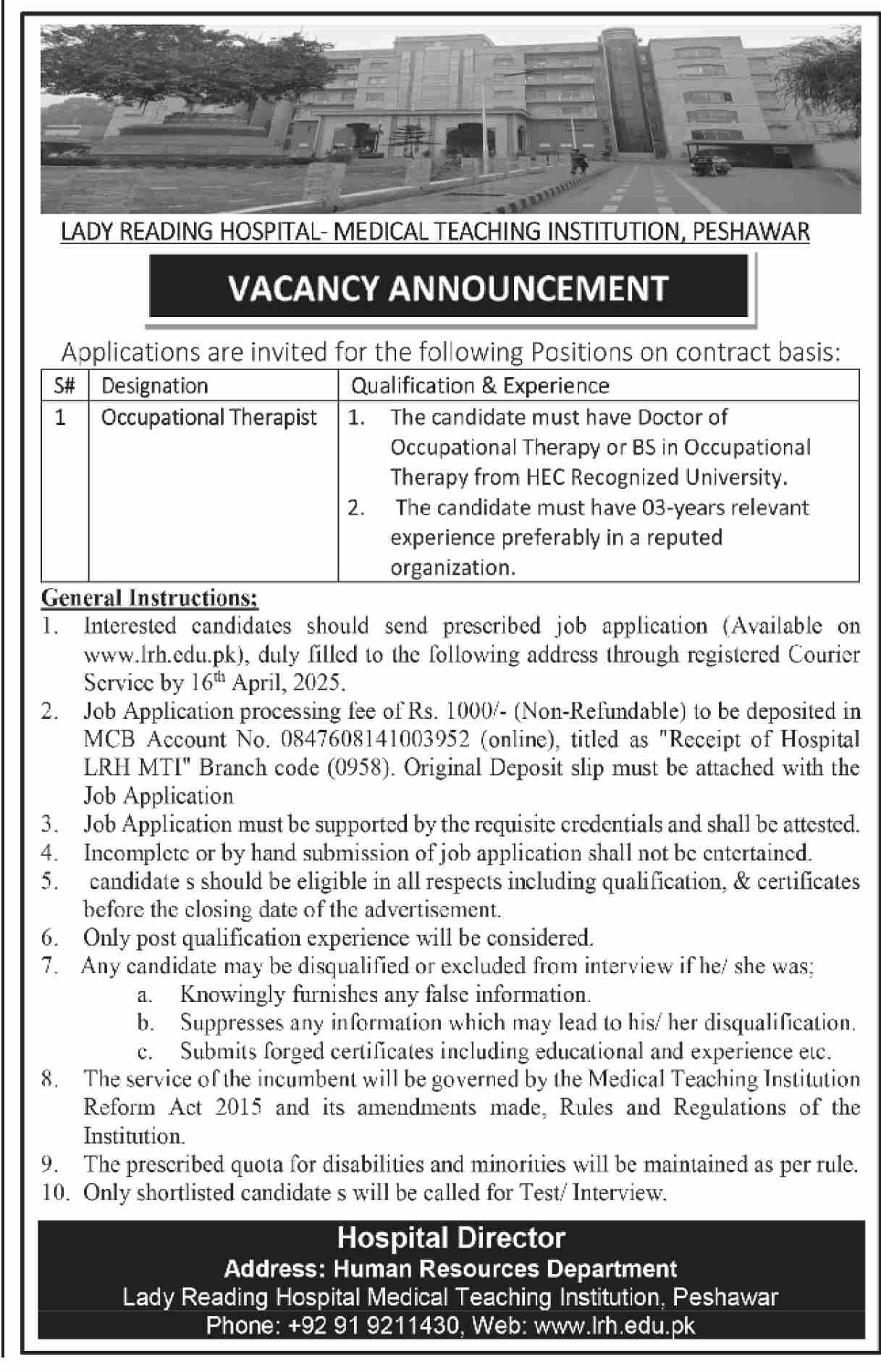 Lady Reading Hospital Peshawar Jobs 2025 Jobs 2025 — original advertisement