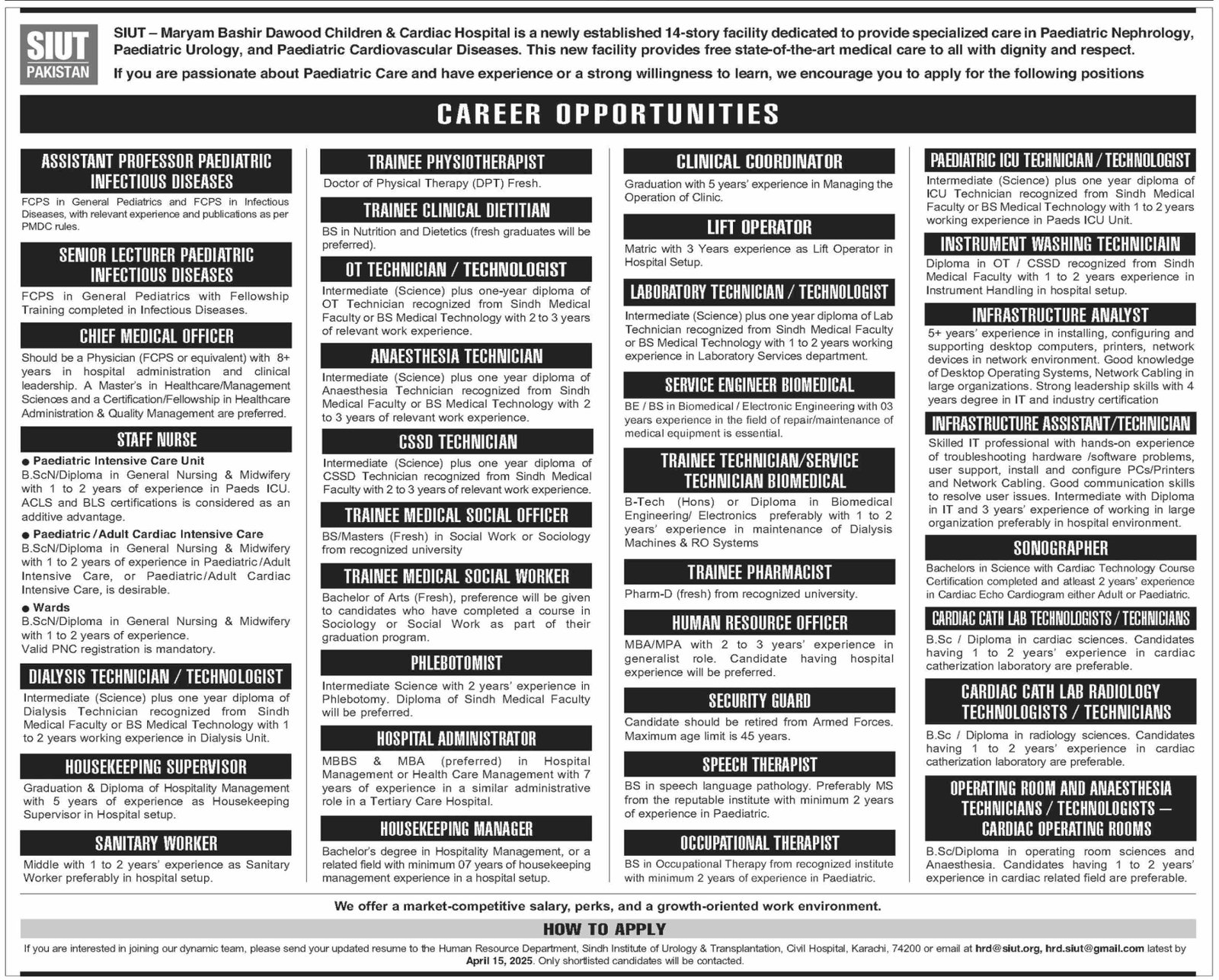 Sindh Institute of Urology and Transplantation SIUT Job 2025 – Sindh Institute of Urology and Transplantation SIUT Karachi Jobs 2025 — original advertisement