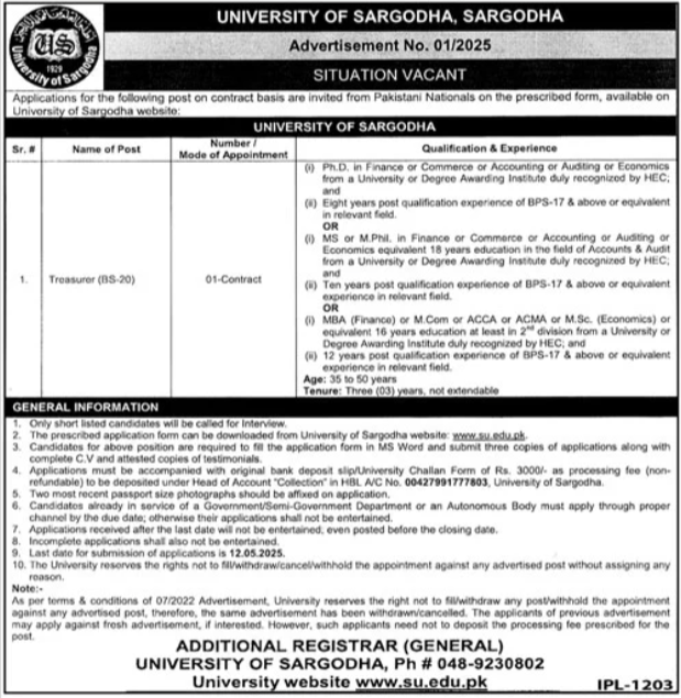 University Of Sargodha UOS Sargodha Jobs 2025 Jobs 2025 — original advertisement