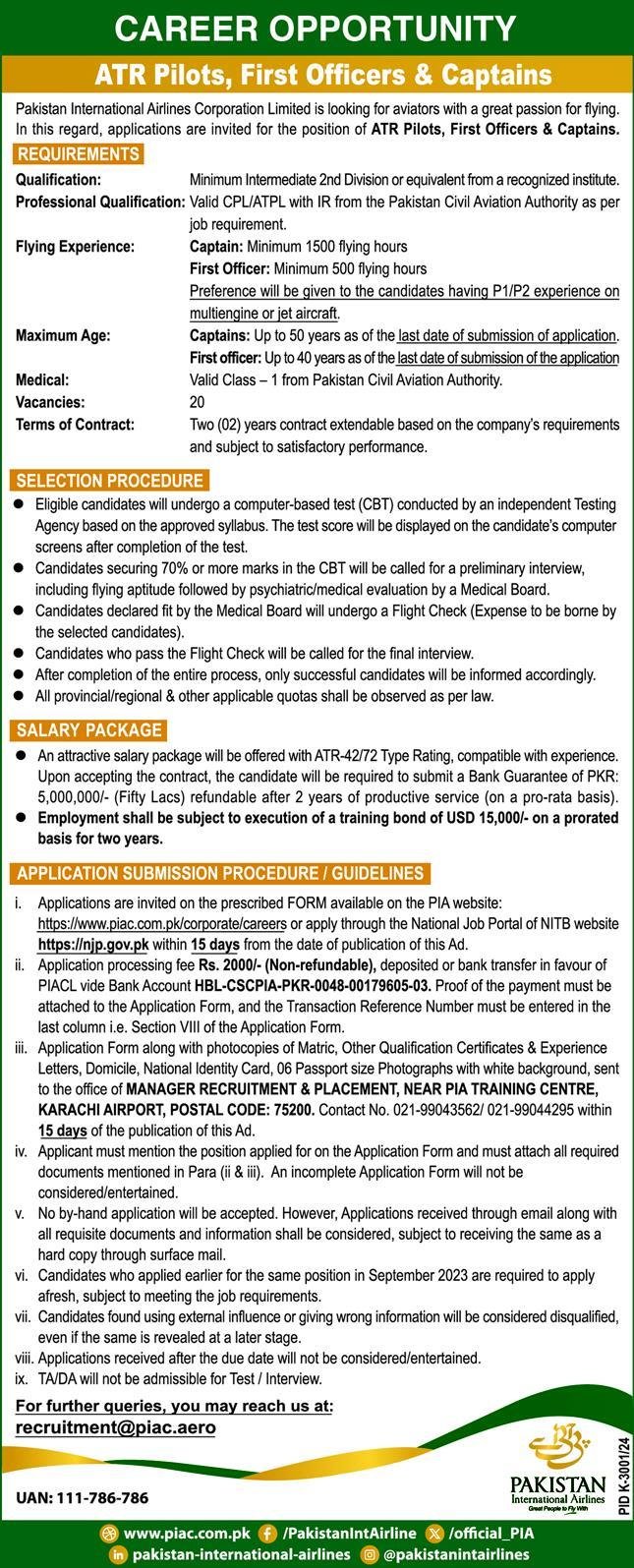 Pakistan International Airlines Corporation Jobs 2025 – Pakistan International Airlines PIA Jobs 2025 — original advertisement