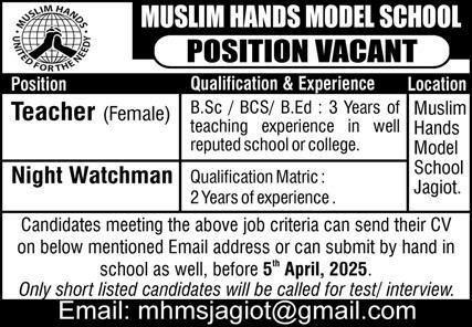 Muslim Hands Model School Islamabad Jobs 2025 Jobs 2025 — original advertisement